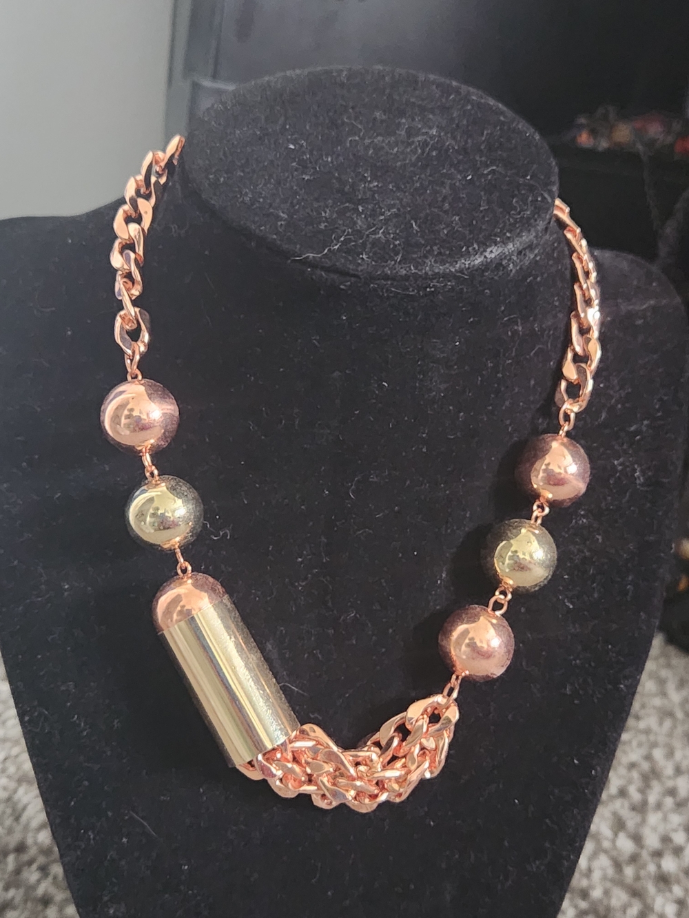 Rose Gold Tone and Gold Statement Chain Necklace